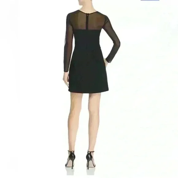 NWT French Connection Sheer Long Sleeve A Line Dress | Black | SZ‎ 10 - Picture 2 of 11